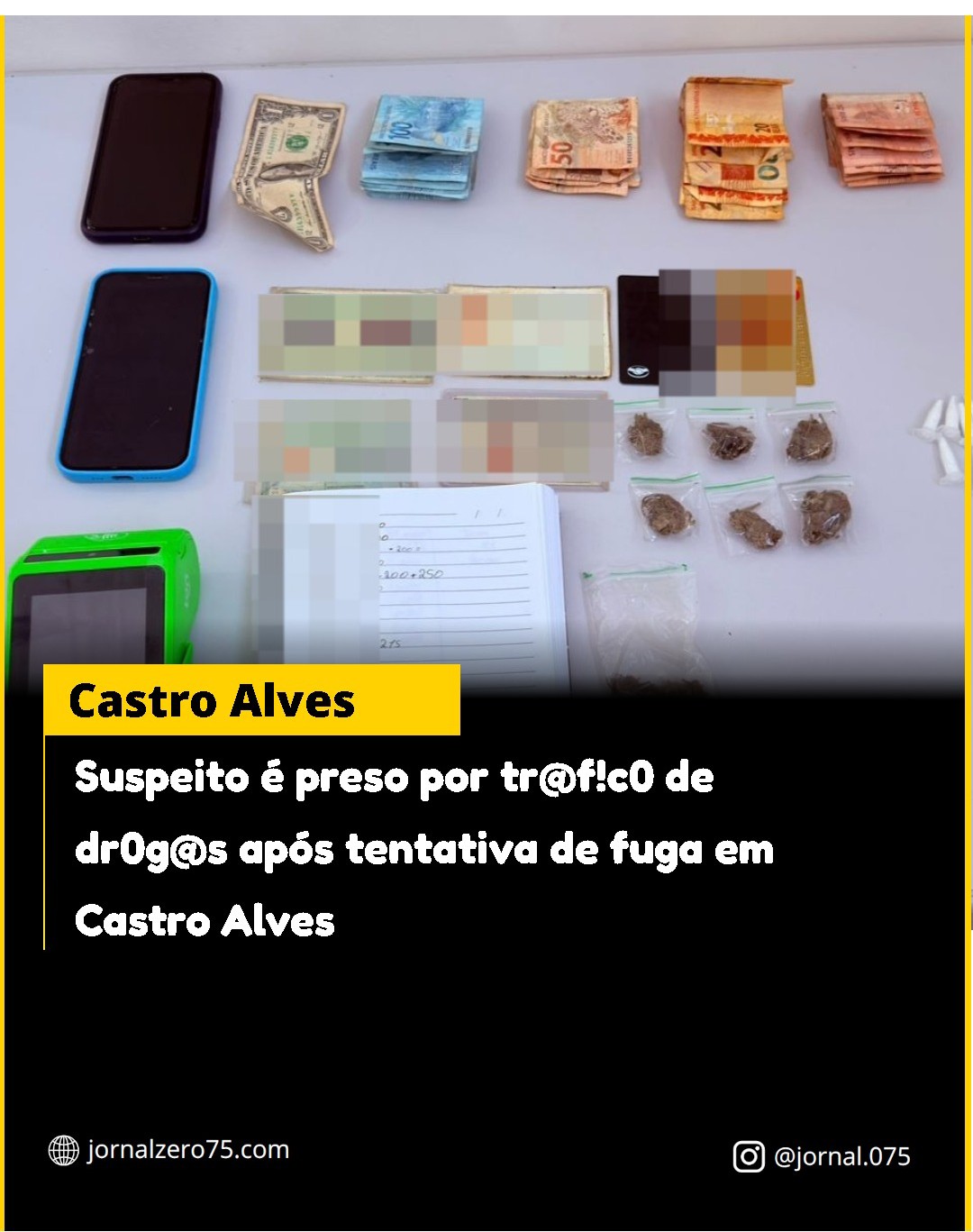 ​Suspeito é preso por tr@f!c0 de dr0g@s após tentativa de fuga em Castro Alves