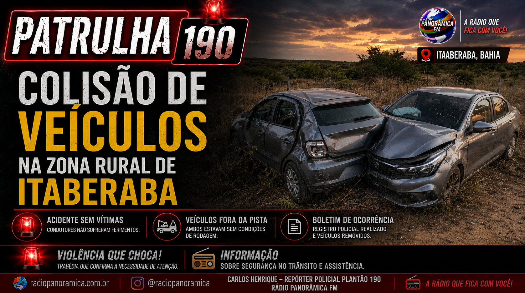 Colisão de veículos na zona rural de Itaberaba