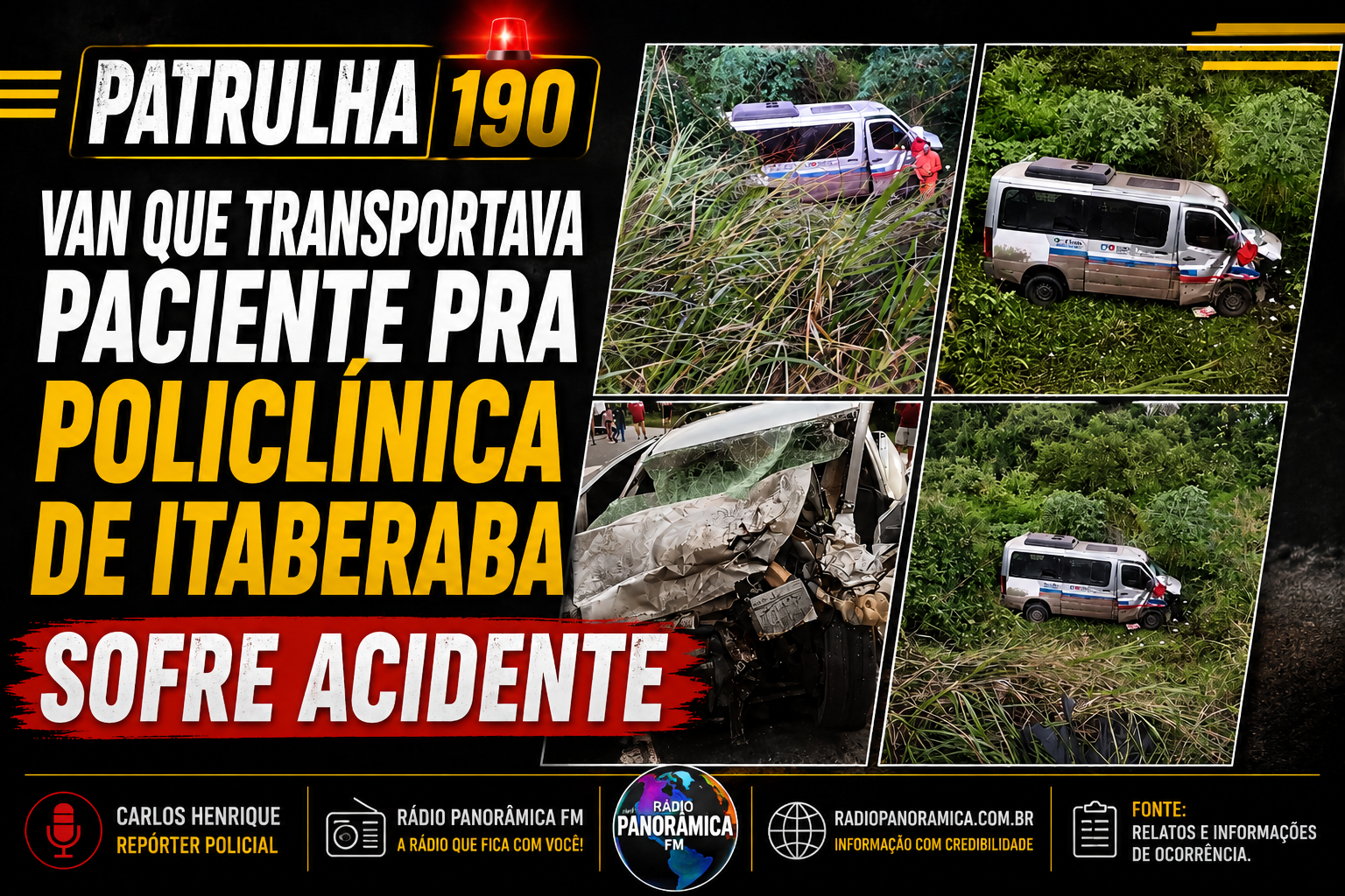 Van que transportava paciente para Policlínica de Itaberaba sofre acidente