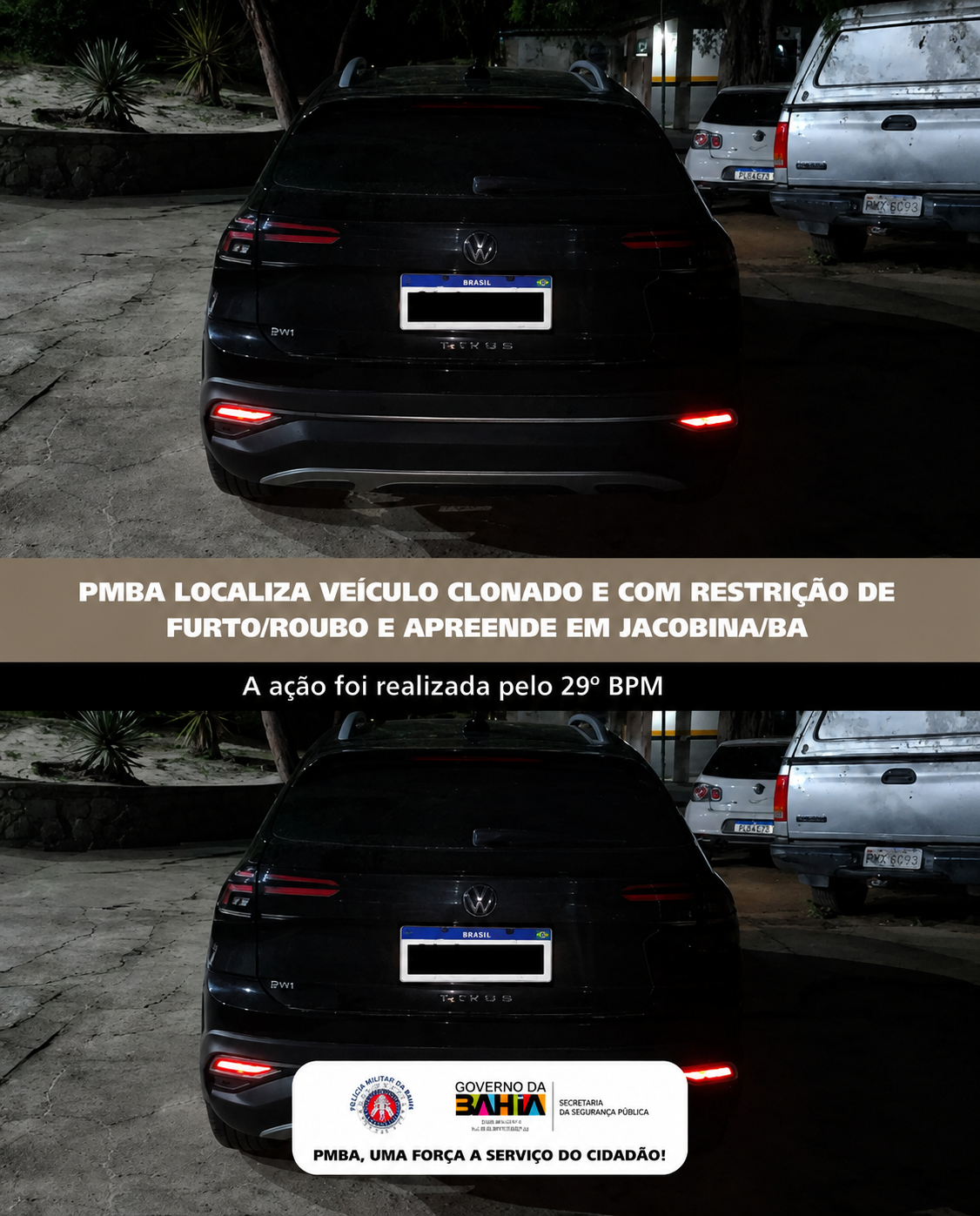PMBA localiza e apreende veículo clonado com restrição de furto/roubo em Jacobina/BA