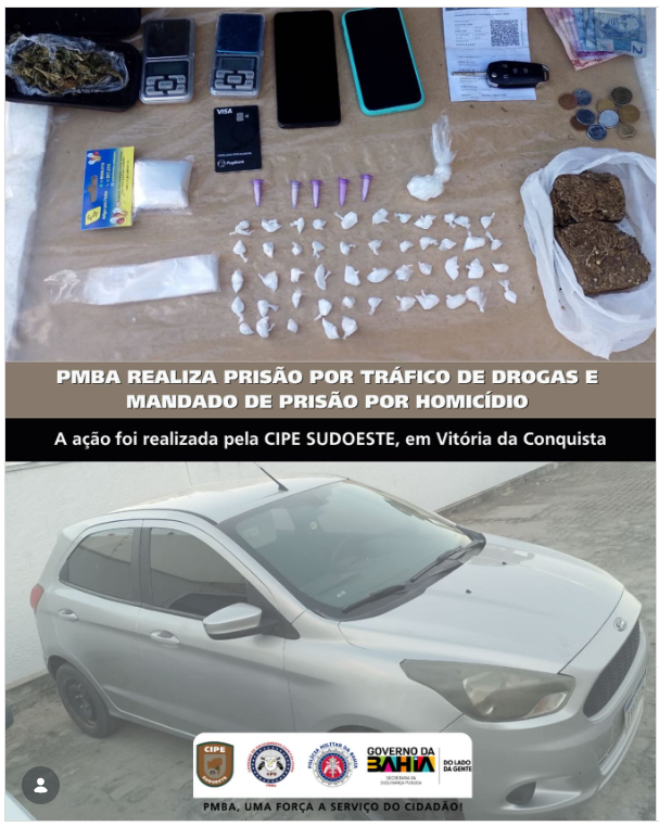 PMBA REALIZA PRISÃO POR TRÁFICO DE DROGAS E MANDADO DE PRISÃO POR HOMICÍDIO.