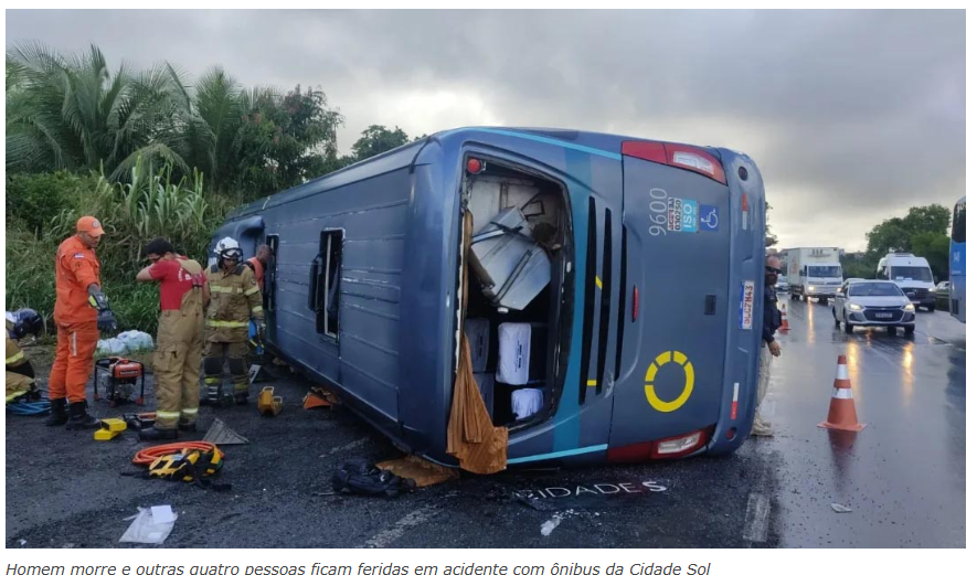 Homem morre e outras quatro pessoas ficam feridas em acidente com ônibus da Cidade Sol