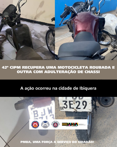 42ª CIPM recupera duas motocicletas em Ibiquera